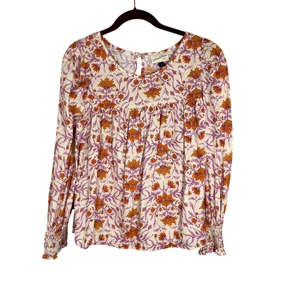 Retro Floral Top L Orange Colorful Tropical Boho Indie Folk Preppy‎ Chic Classic